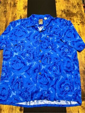 Vintage 90s Pineapple Connections Blue Hawaiian Rayon Shirt XL Aloha Camp